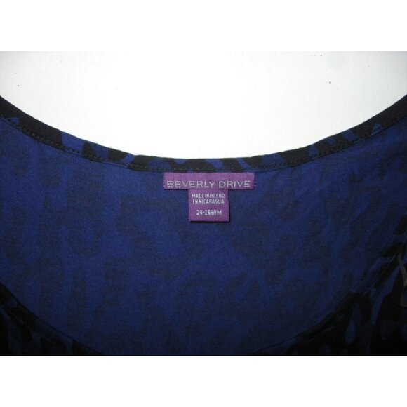 Beverly Drive Blue and Black Cheetah Spots Spotted Animal Print Top 24/26W - Picture 3 of 4